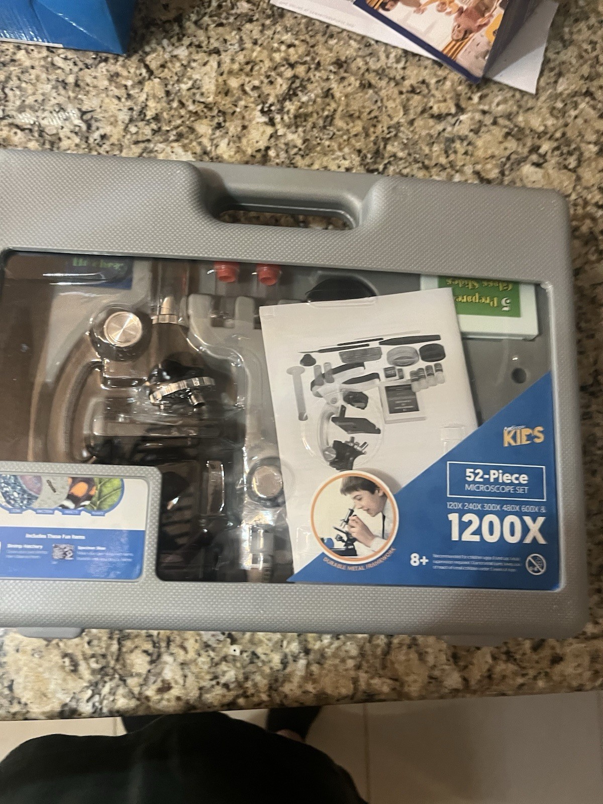 AmScope 52-Piece Microscope Set 1200X for Kids Ages 8 and Up