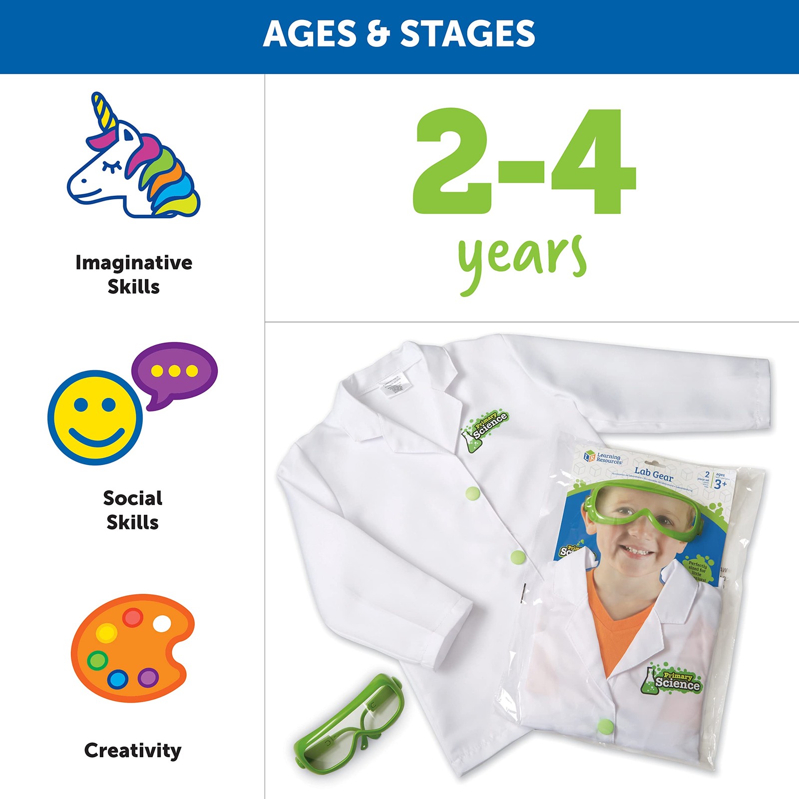 Learning Resources Primary Science Lab – Lab Coat And Goggles Pretend Play