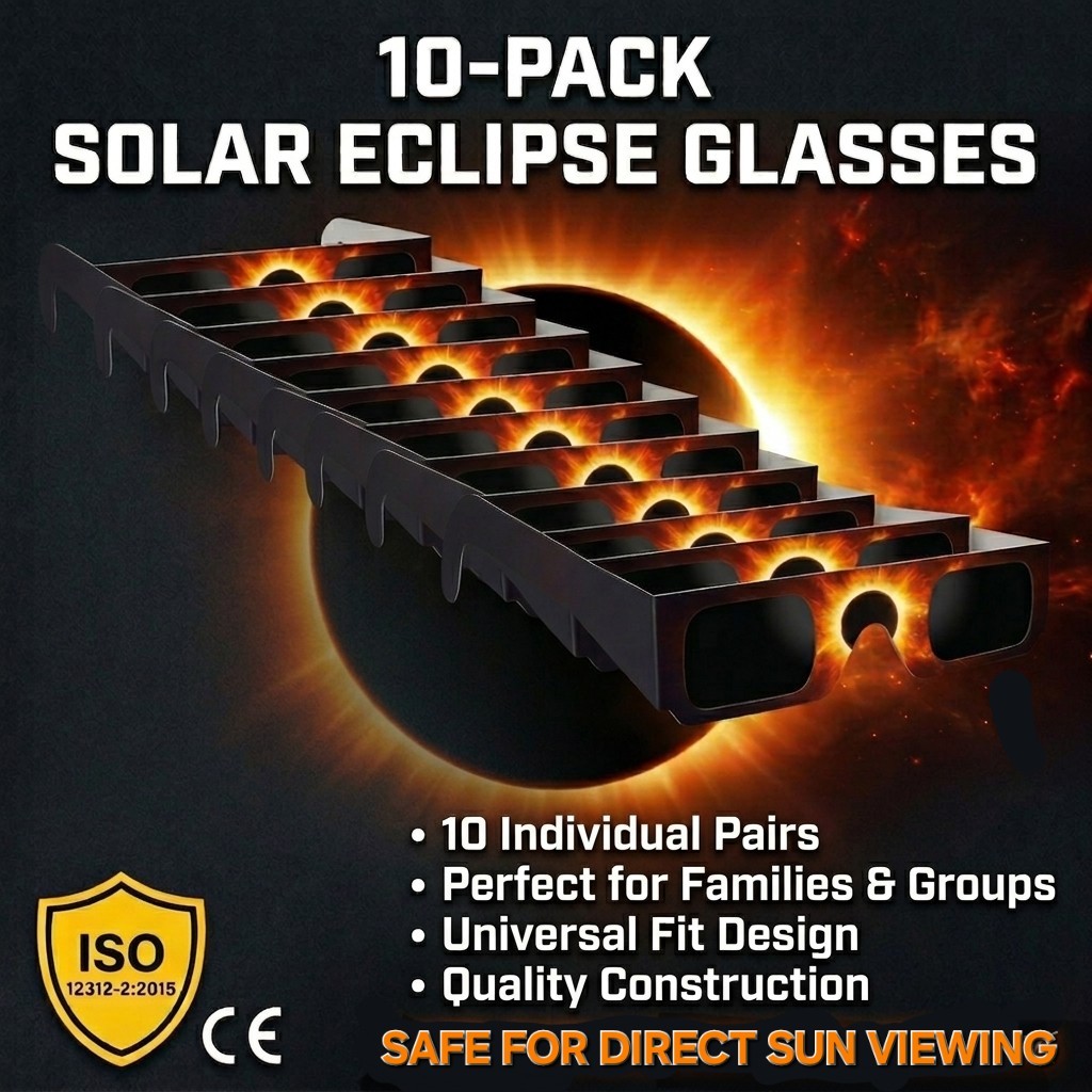 ​10x Solar Eclipse Glasses CE ISO Certified – Safe Sun Viewing UK Aug 12th 2026