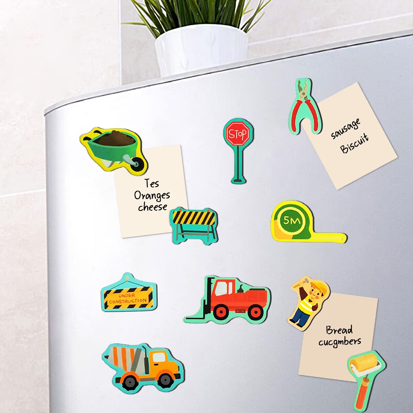 Construction Site Fridge Magnets for Toddlers, 50 PCS Small, Multi Color