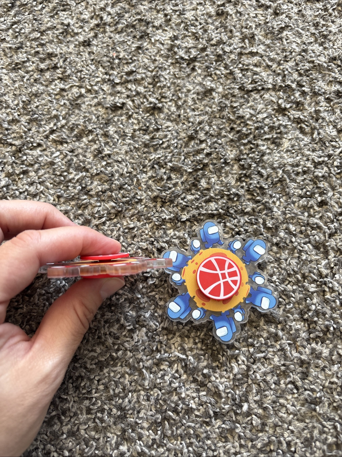 2 Plastic Fidget Spinner New Among Us Like Pictures – Blue And Red – With Tin