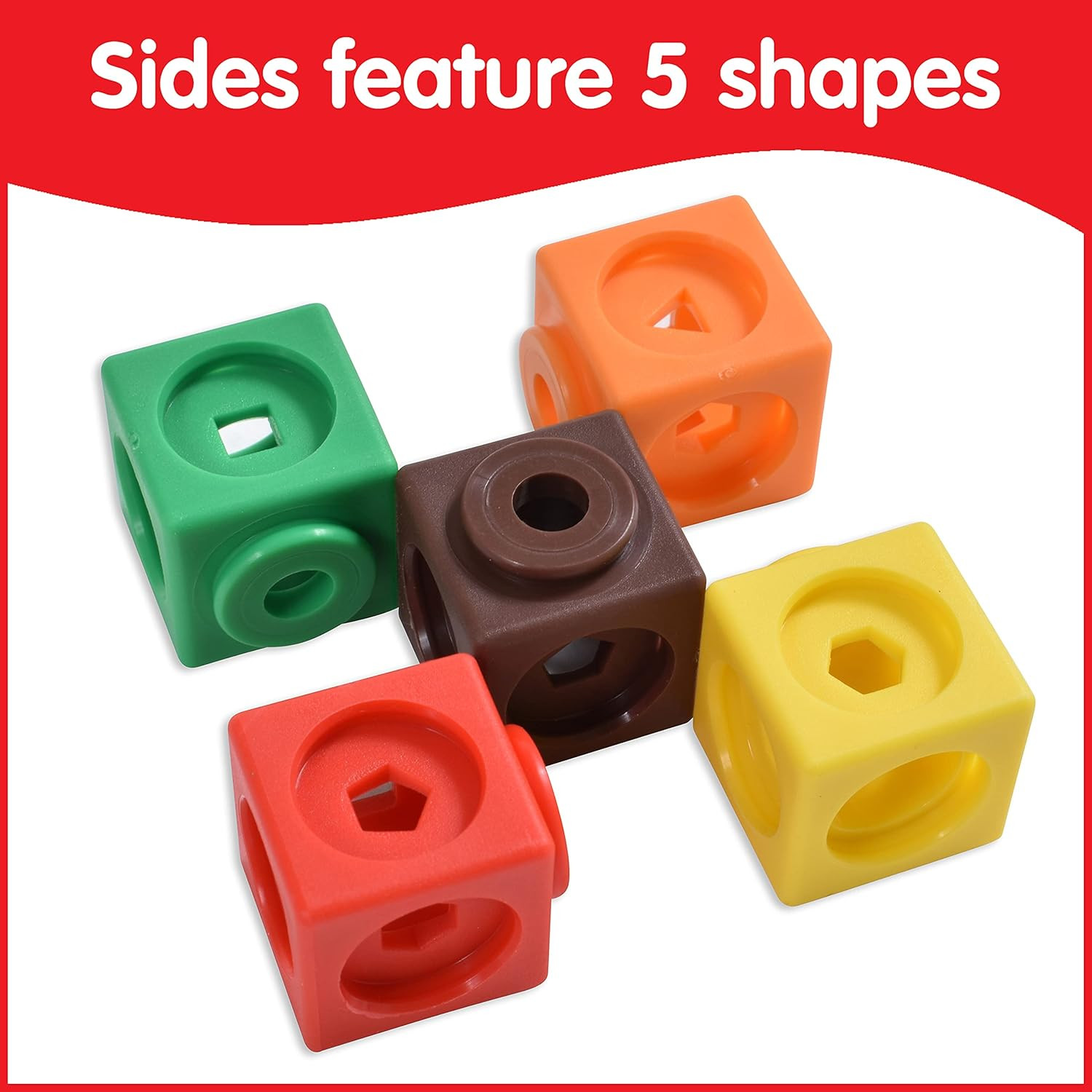Edxeducation Math Cubes | Set of 100 Counting Blocks with 5 Shapes | Math Manipu