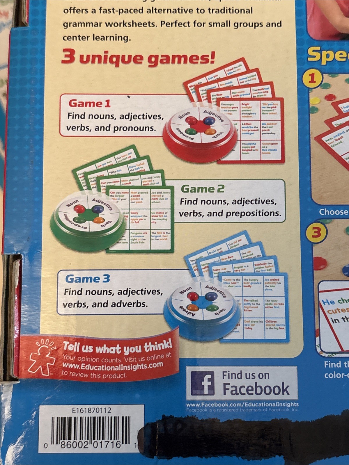 Speed Grammar Game by Educational Insights W/3 Grammar Games PREOWNED COMPLETE