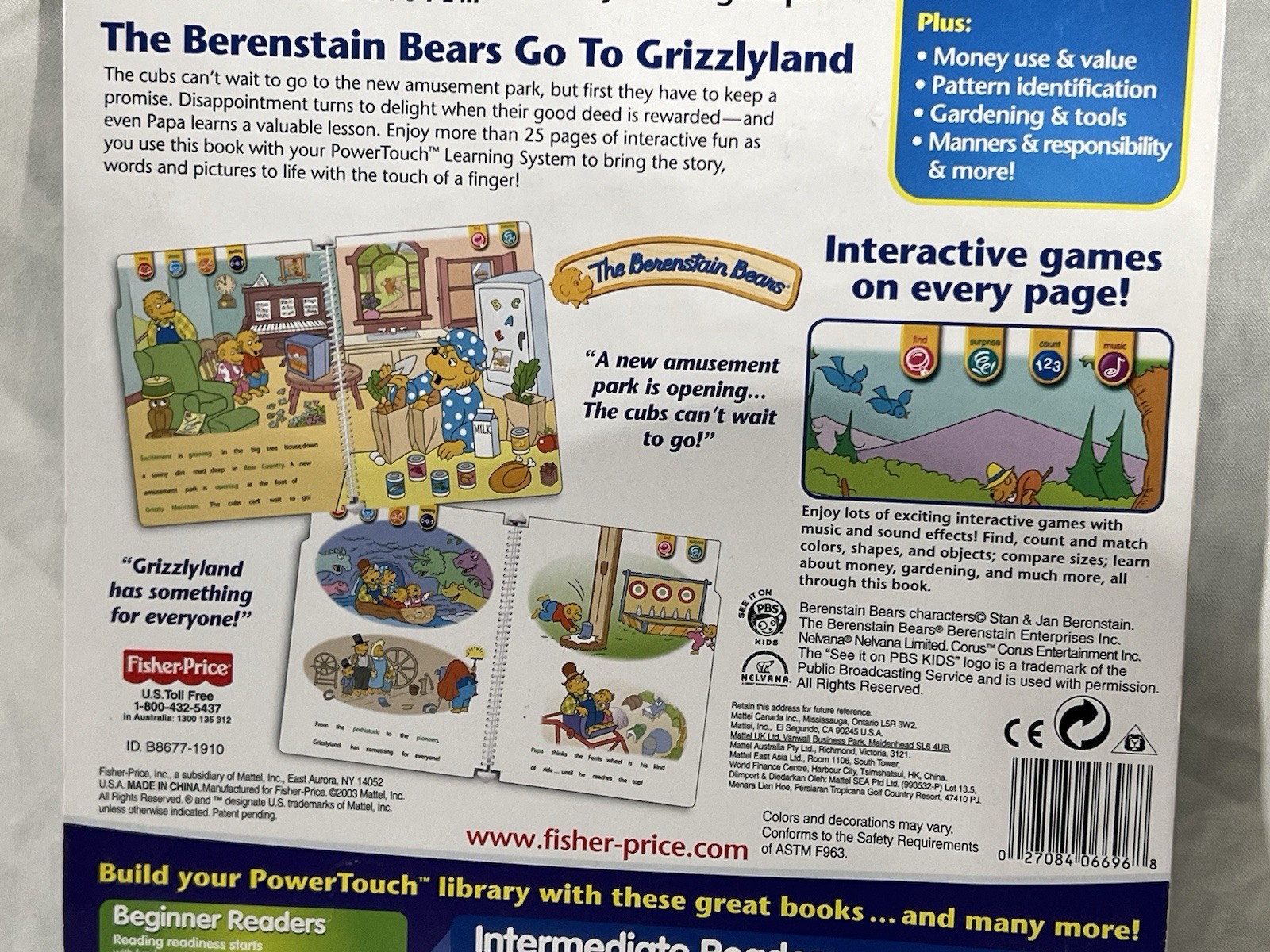 Fisher Price BERENSTAIN BEARS Go To Grizzlyland POWERTOUCH Learning Books Sealed