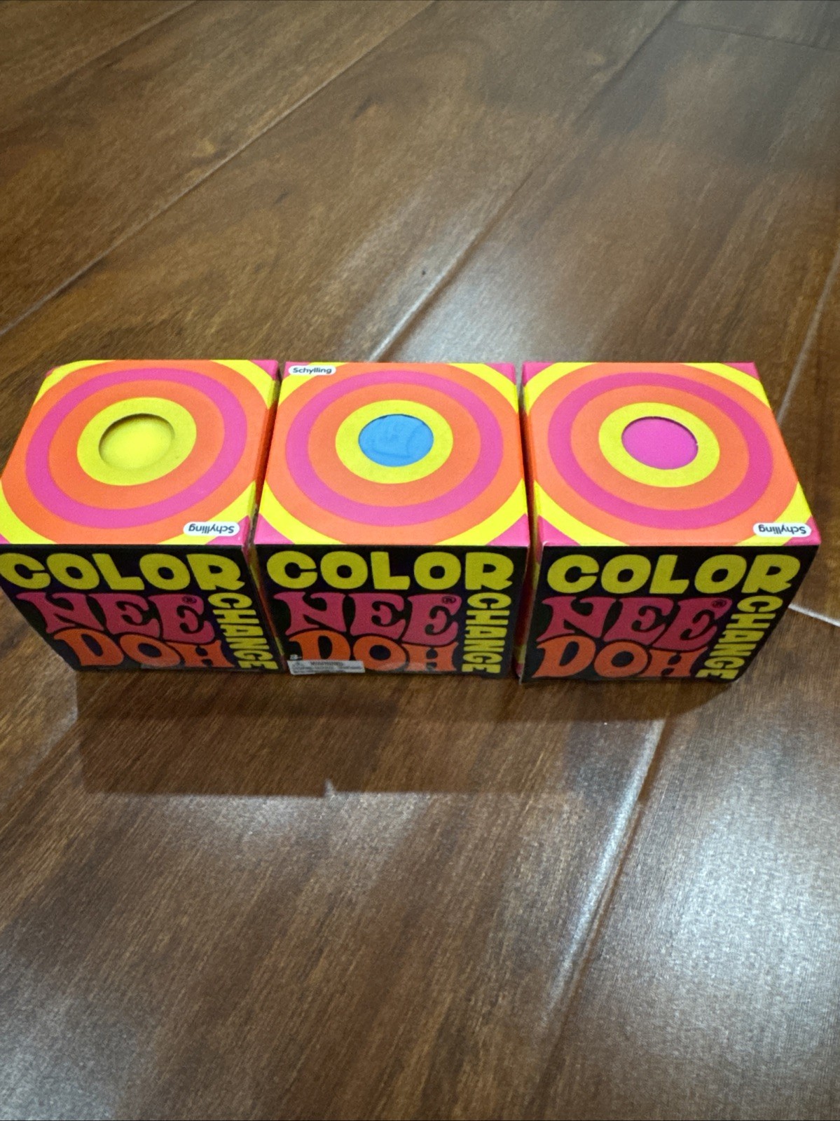 Set Of 3 NeeDoh Pink Blue Yellow Color Change Squishy Stress Ball Fidget Toy