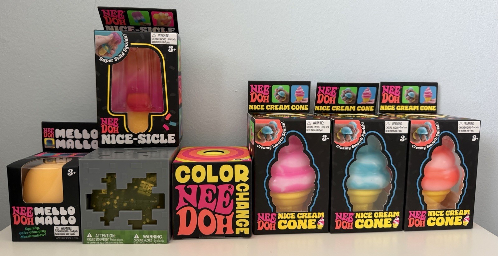 Schylling NeeDoh Yellow Bundle Nice Cream trio Minecraft Jelly Mello Mallo+