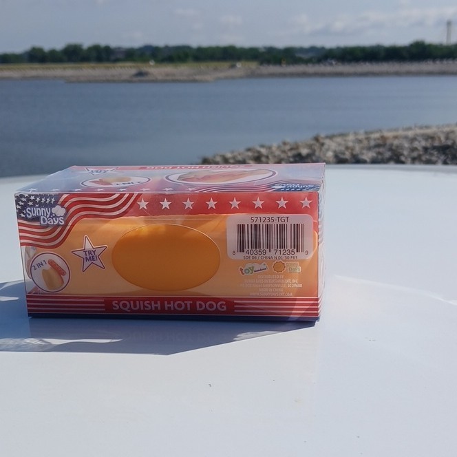 Real New Sunny Days Squish Hot Dog 2 in 1 Tactile Squeeeze Toy, Orange Yellow