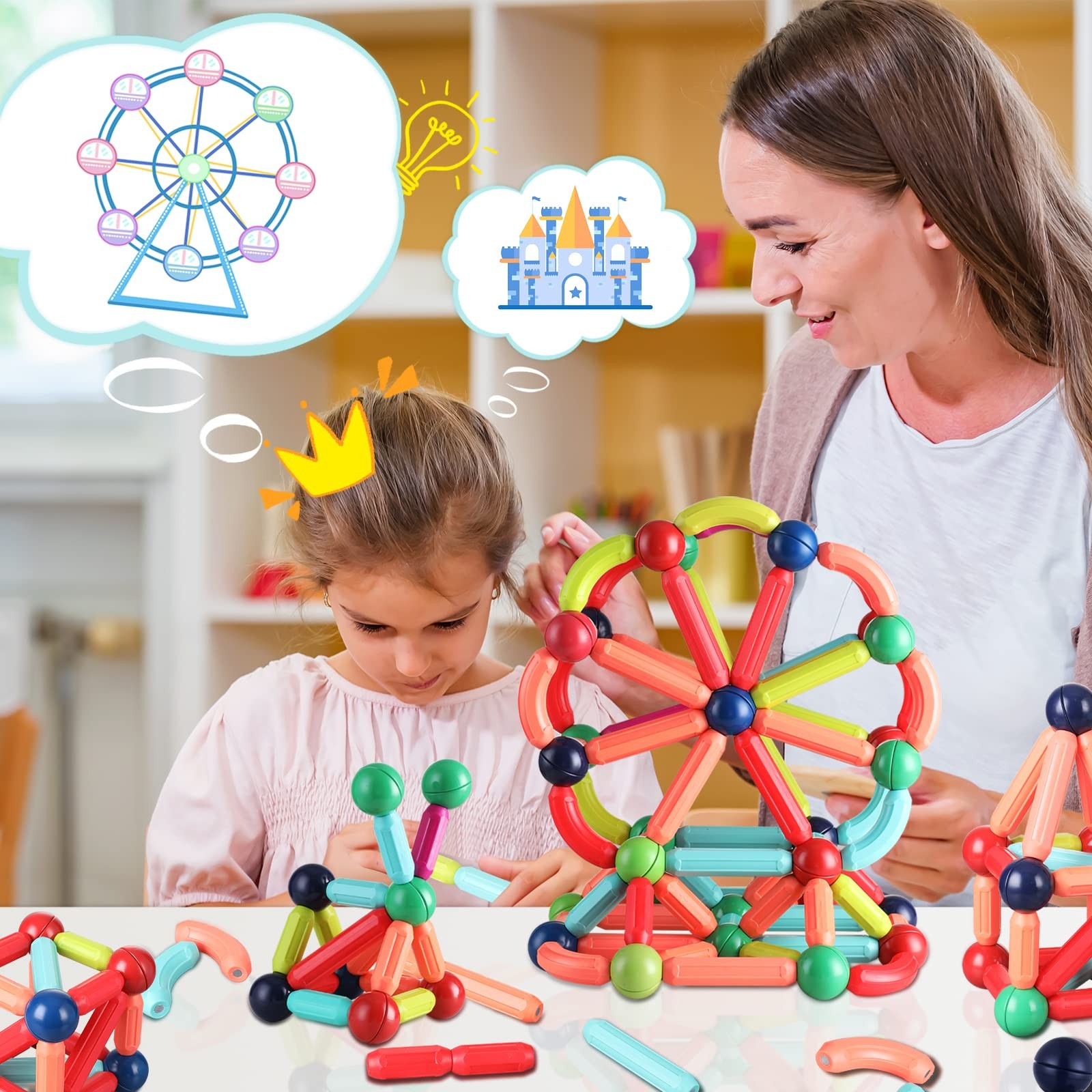 BAKAM Magnetic Building Blocks for Kids Ages 4-8, STEM 64PCS, Multicolored
