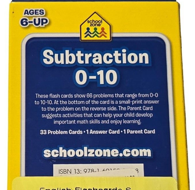 School Zone Subtraction 0-10 Flash Cards Math Grades 1-2 Ages 6 and Up Kids NEW