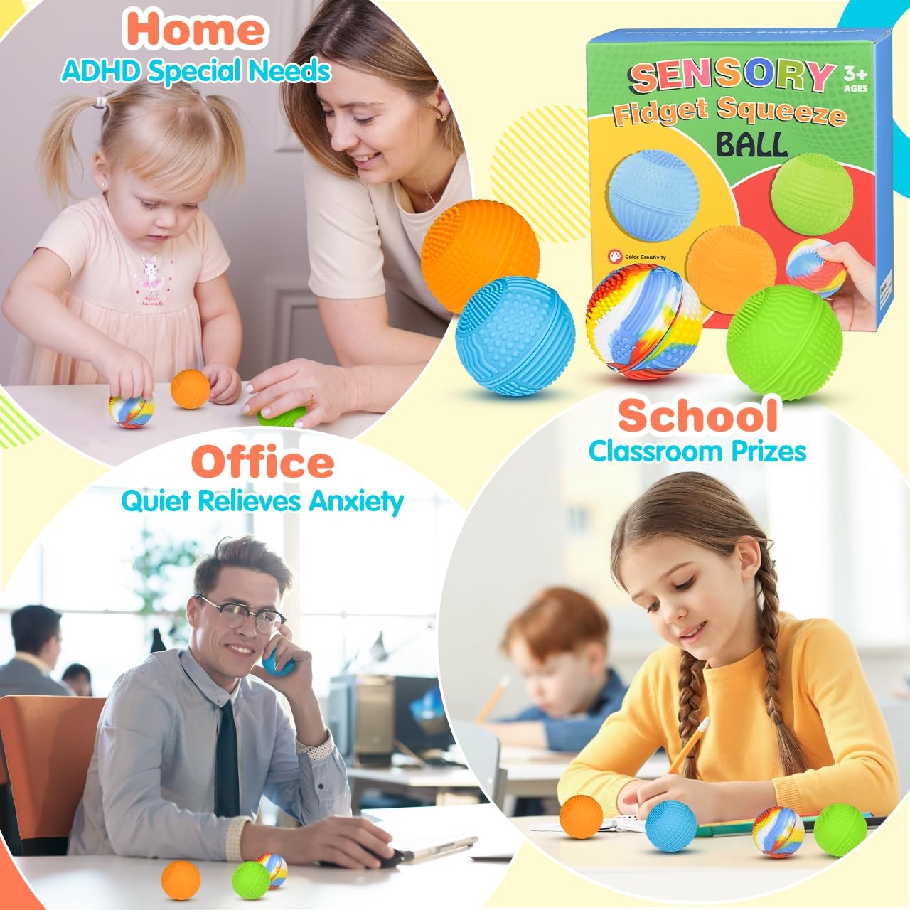QINGLER 2.5 inches (6.35 cm) diameter, Multi-color, Green, Orange, Blue