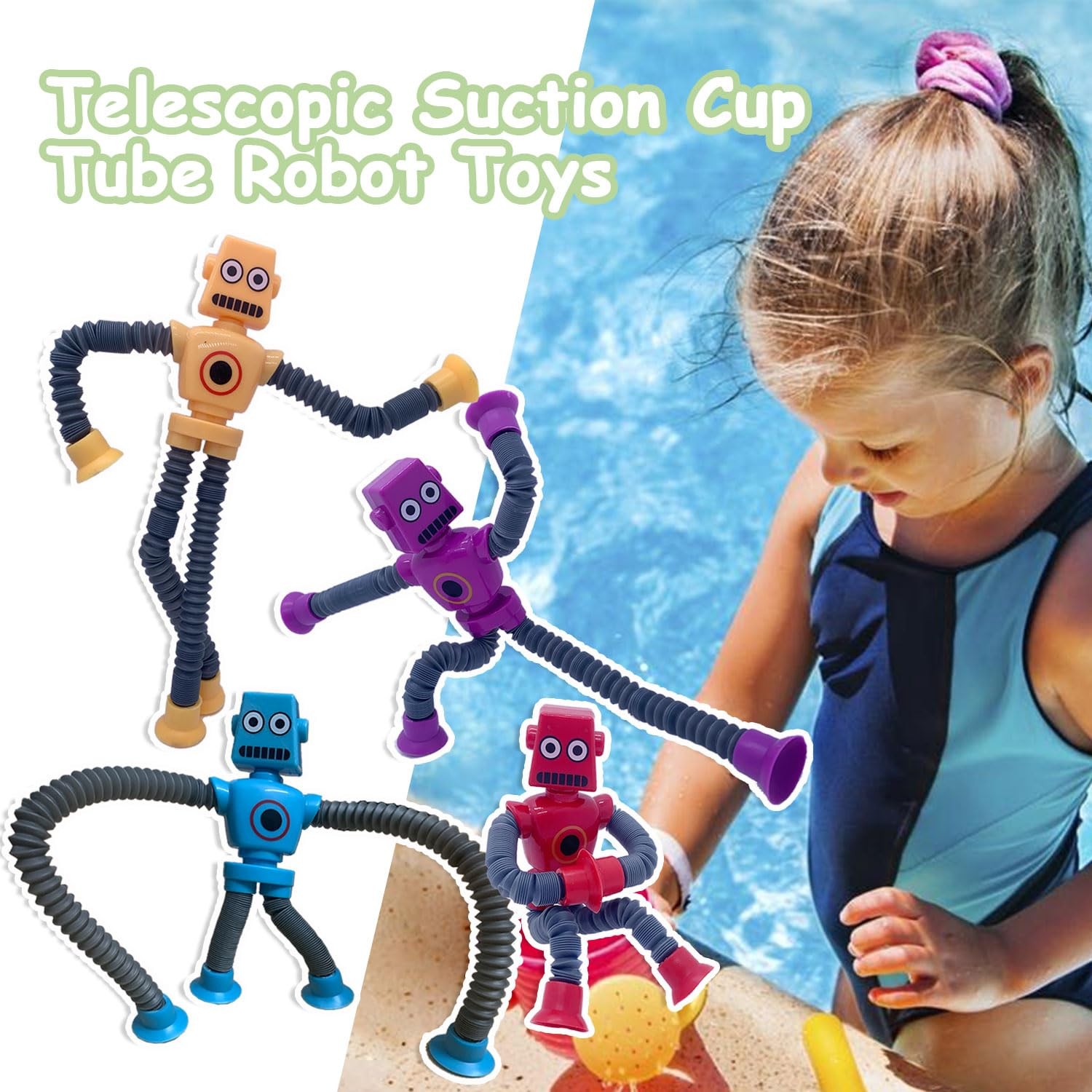 Pop Tubes Toys Robot Suction pop tubes robot toys, Green, Blue, Red, Yellow