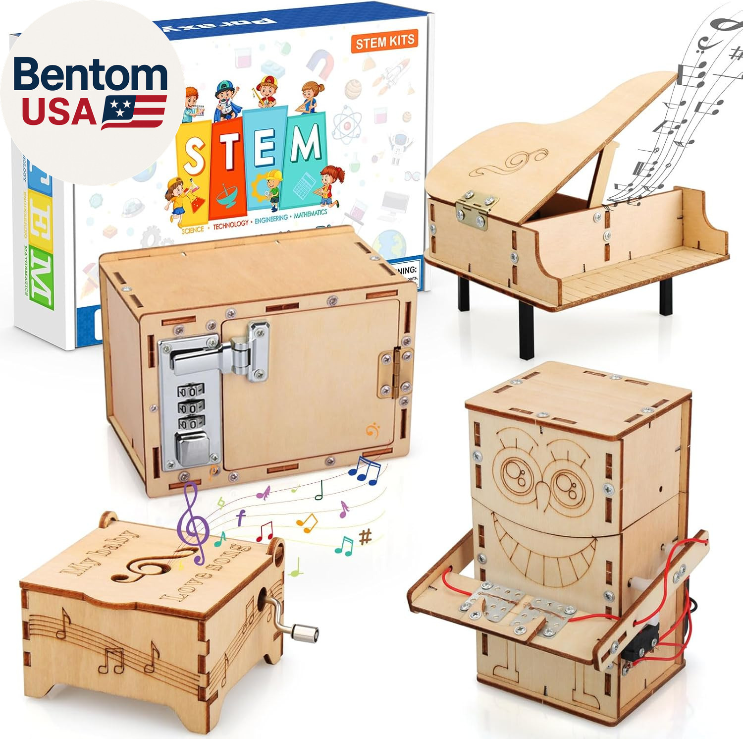 4 Set STEM Kits for Kids Ages 8-10 10-12, Toys for Ages 8-13, Music Box, Robot 3