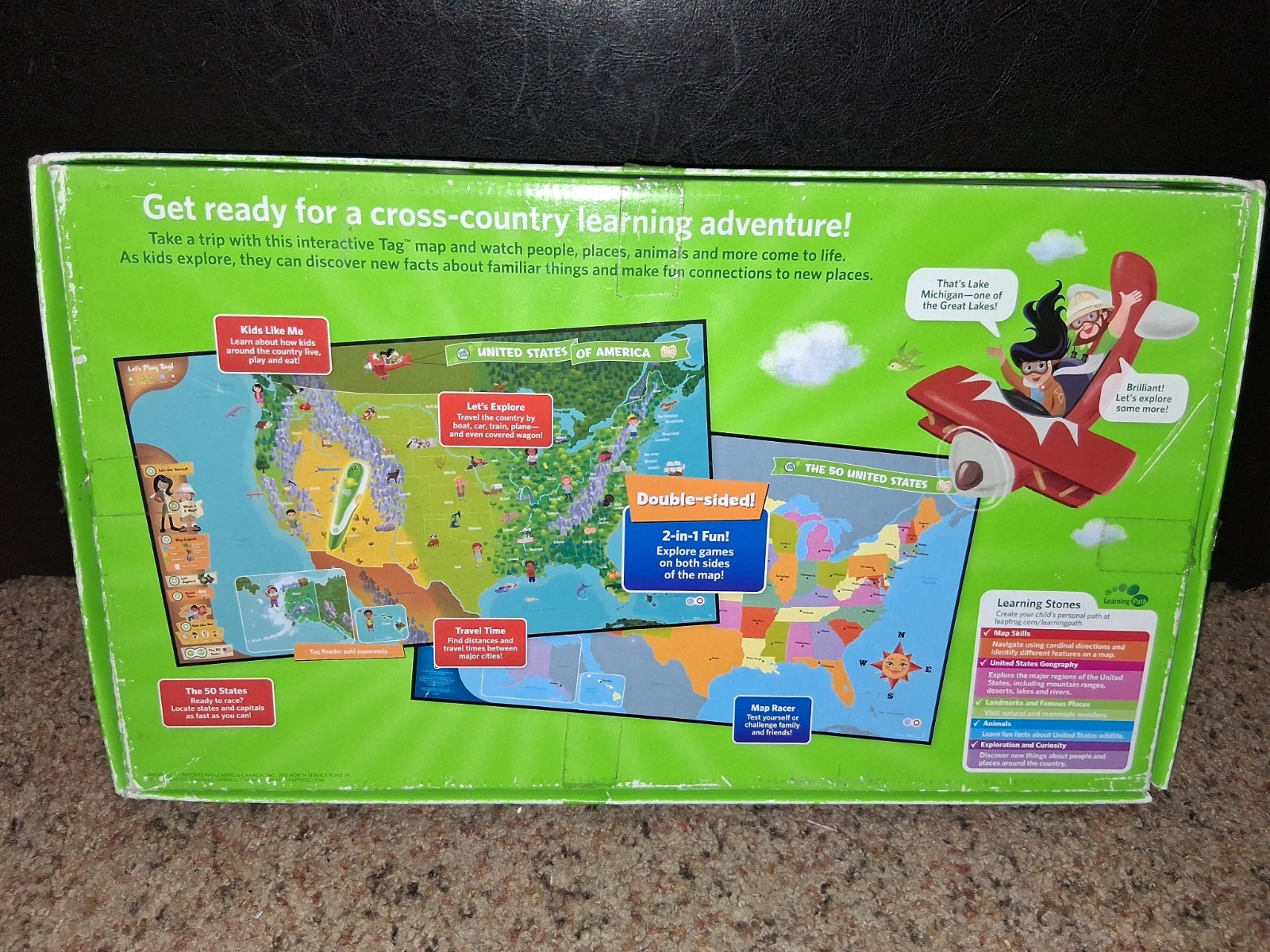 Leap Frog Tag Interactive United States Map 2 Sided Jumbo 35″ x 20″ FREE SHIP