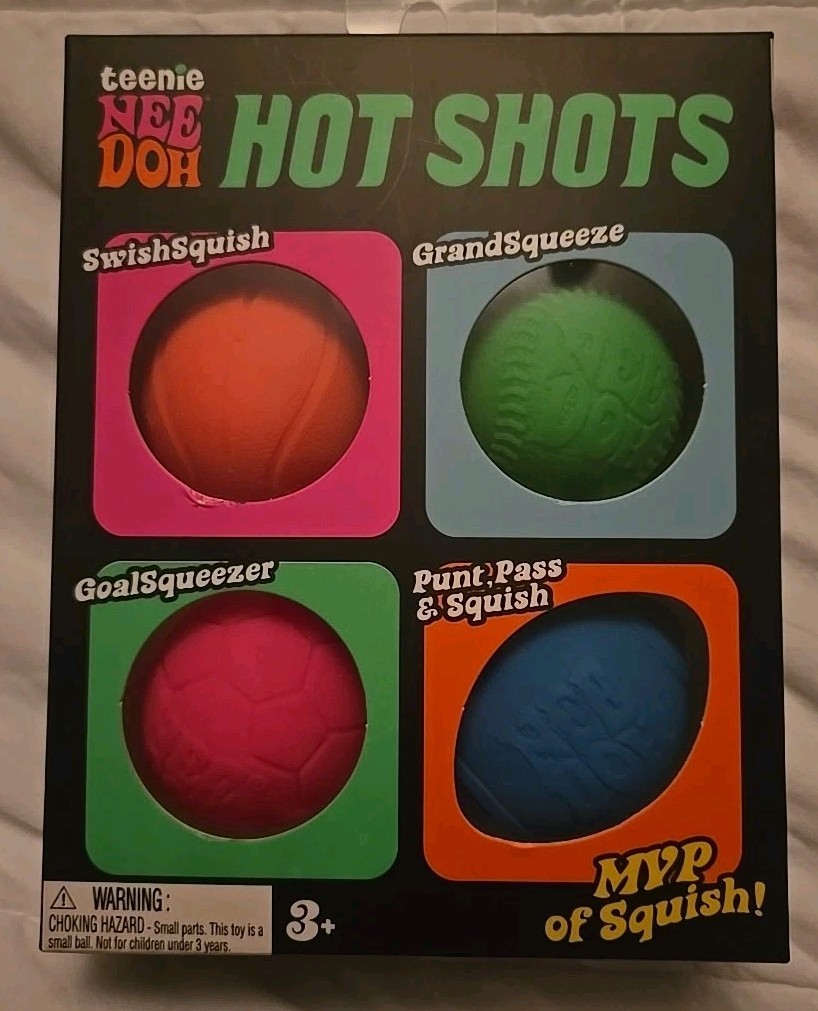 Schylling Nee Doh Hot Shots MVP of Squish Squeeze Toys Orange Pink Green & Blue