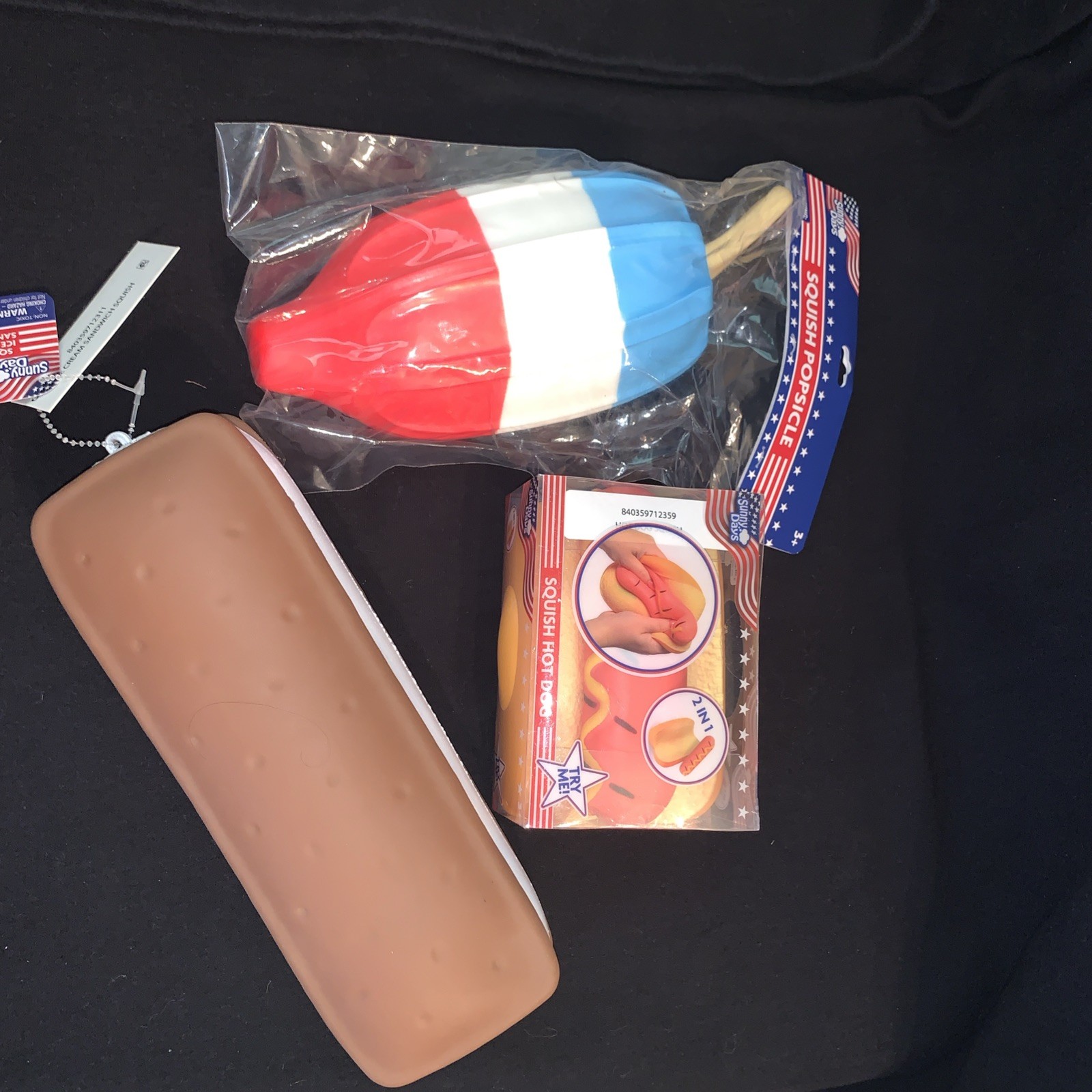 New Sunny Days Squishy Hot Dog , Ice Cream Sandwich, And Popsicle Lot Of 3