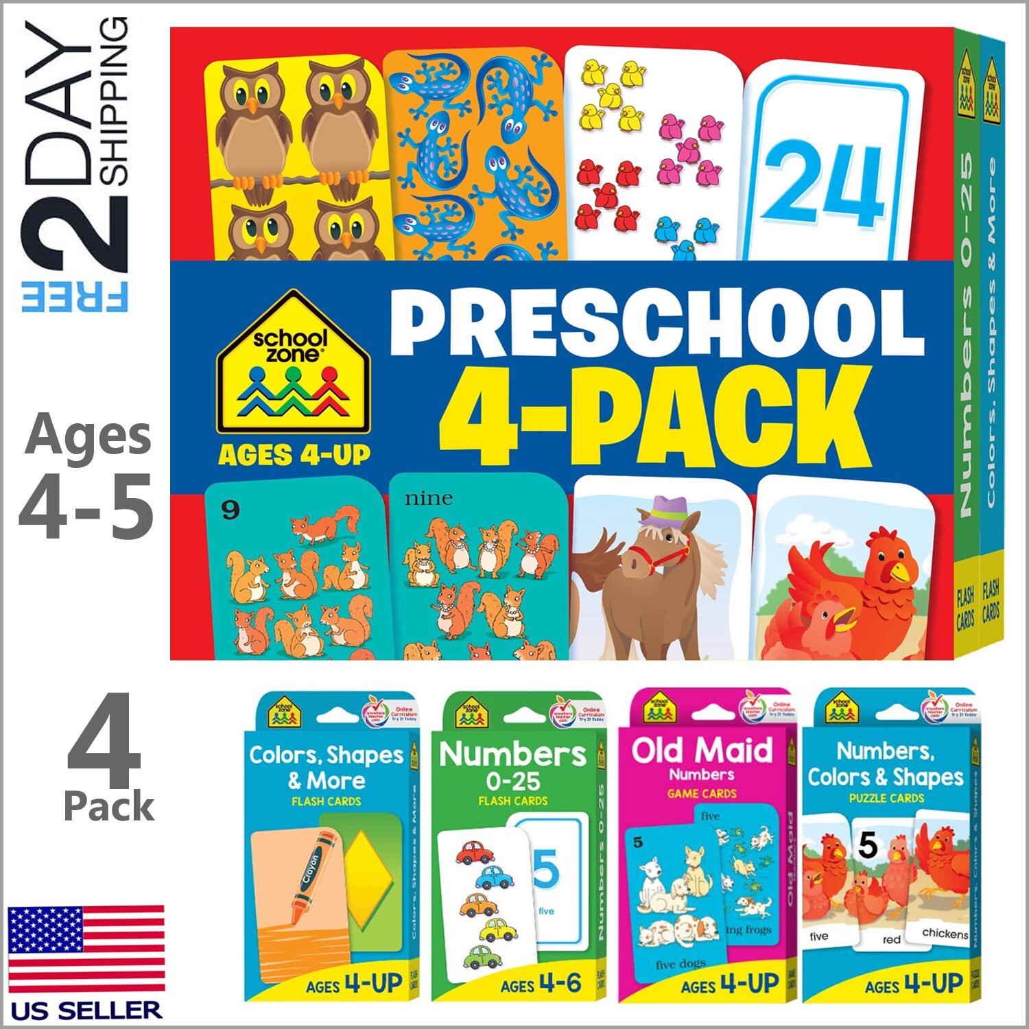Preschool prep FlashCards Educational Toys Books for 4 5 Year Olds Toddlers Kids