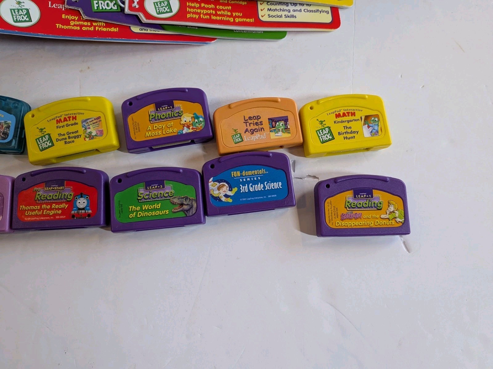 16 Leap Frog Leappad Book & Cartridge Lot & Storage Case Math Dinosaurs Scooby+