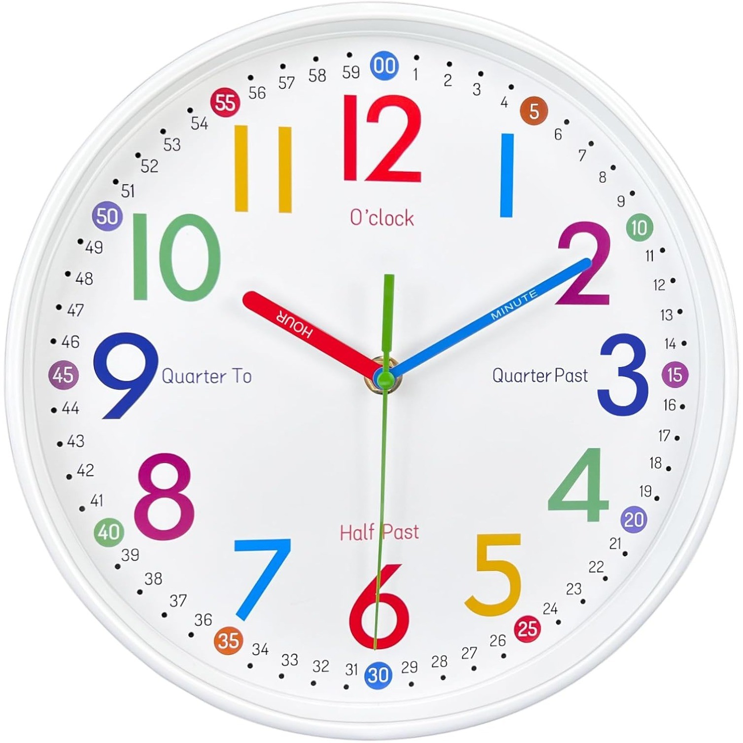 10 Inch Learning Clock for Kids,Telling Time Easily Non Ticking Battery Operated