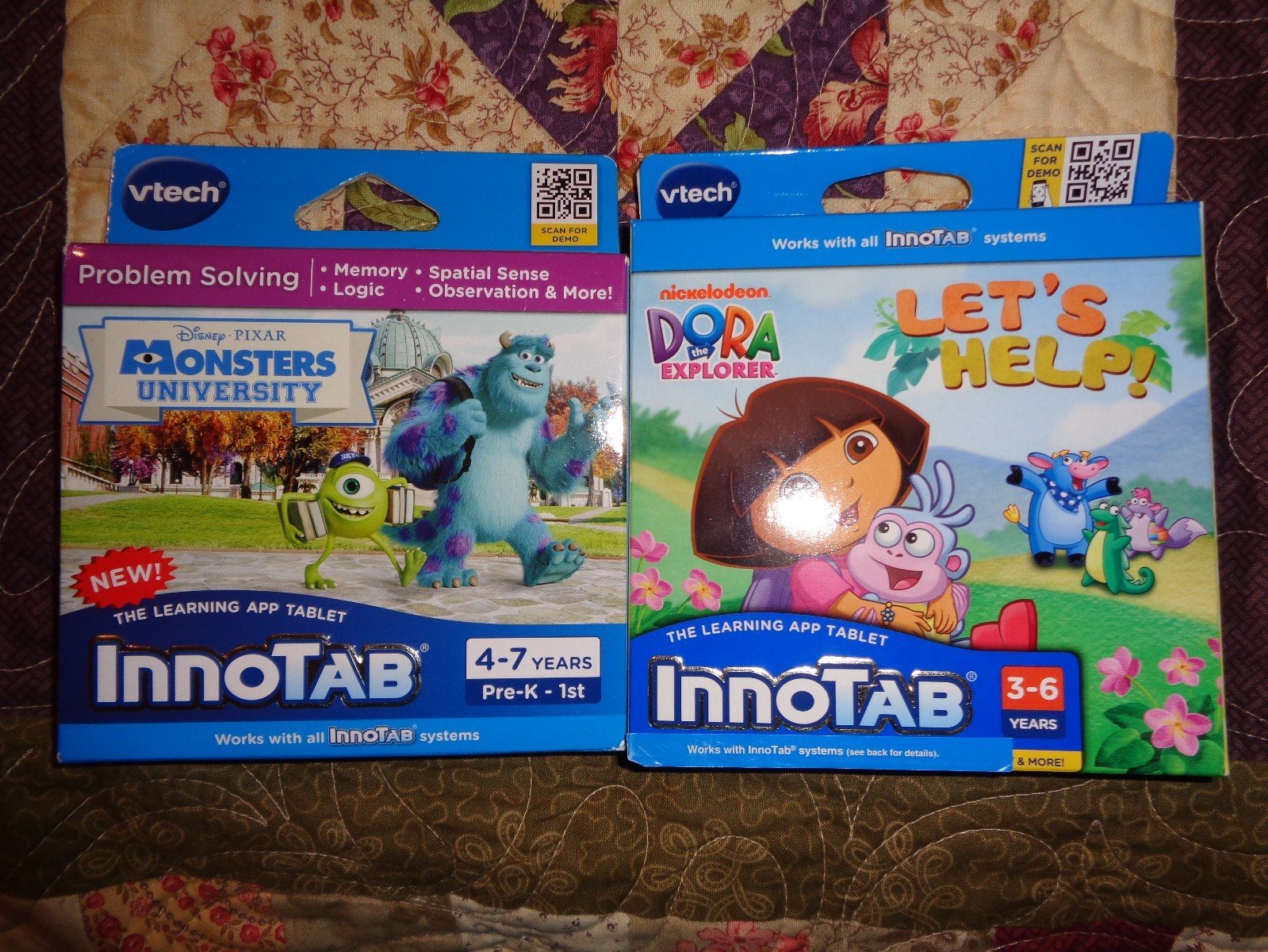 2 GAME LOT VTECH INNOTAB CARTRIDGES DISNEY MONSTERS UNIVERSITY & DORA LET’S HELP