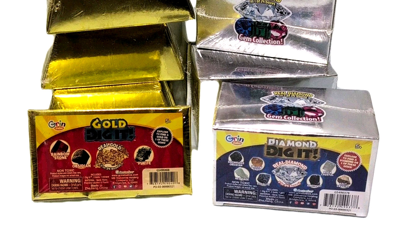 GrinStudio Dig It Gold & Diamond Treasure Bars Lot of 10 Bars 1 in 24 Real