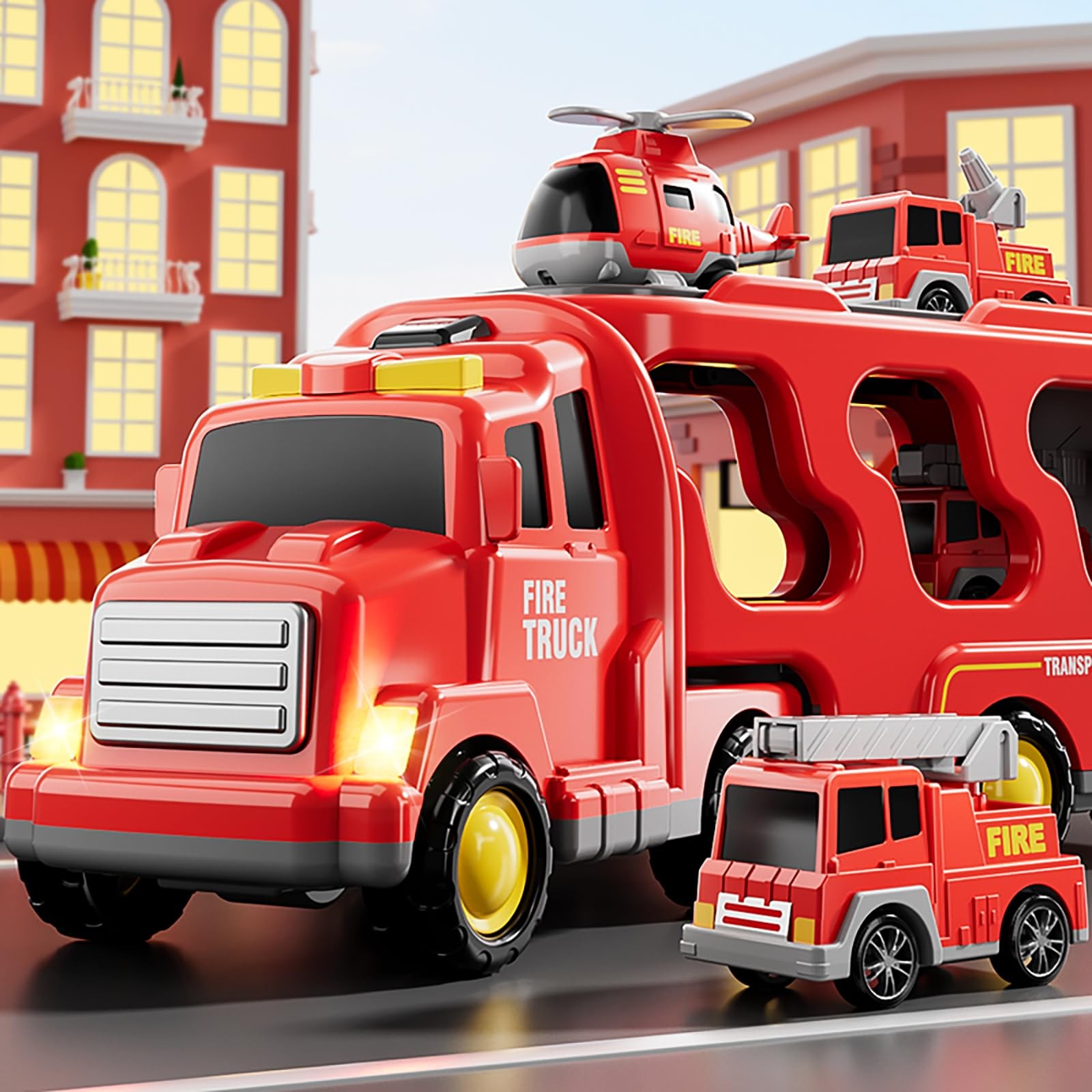 Bennol 5-in-1 Fire Trucks Toy Set for Boys Age 1-3 4 x 5 x 13 inches, Red