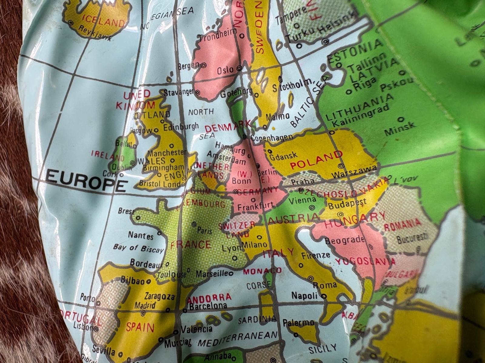 Vintage Vinyl Inflatable World Globe Map USSR West Germany 1980s