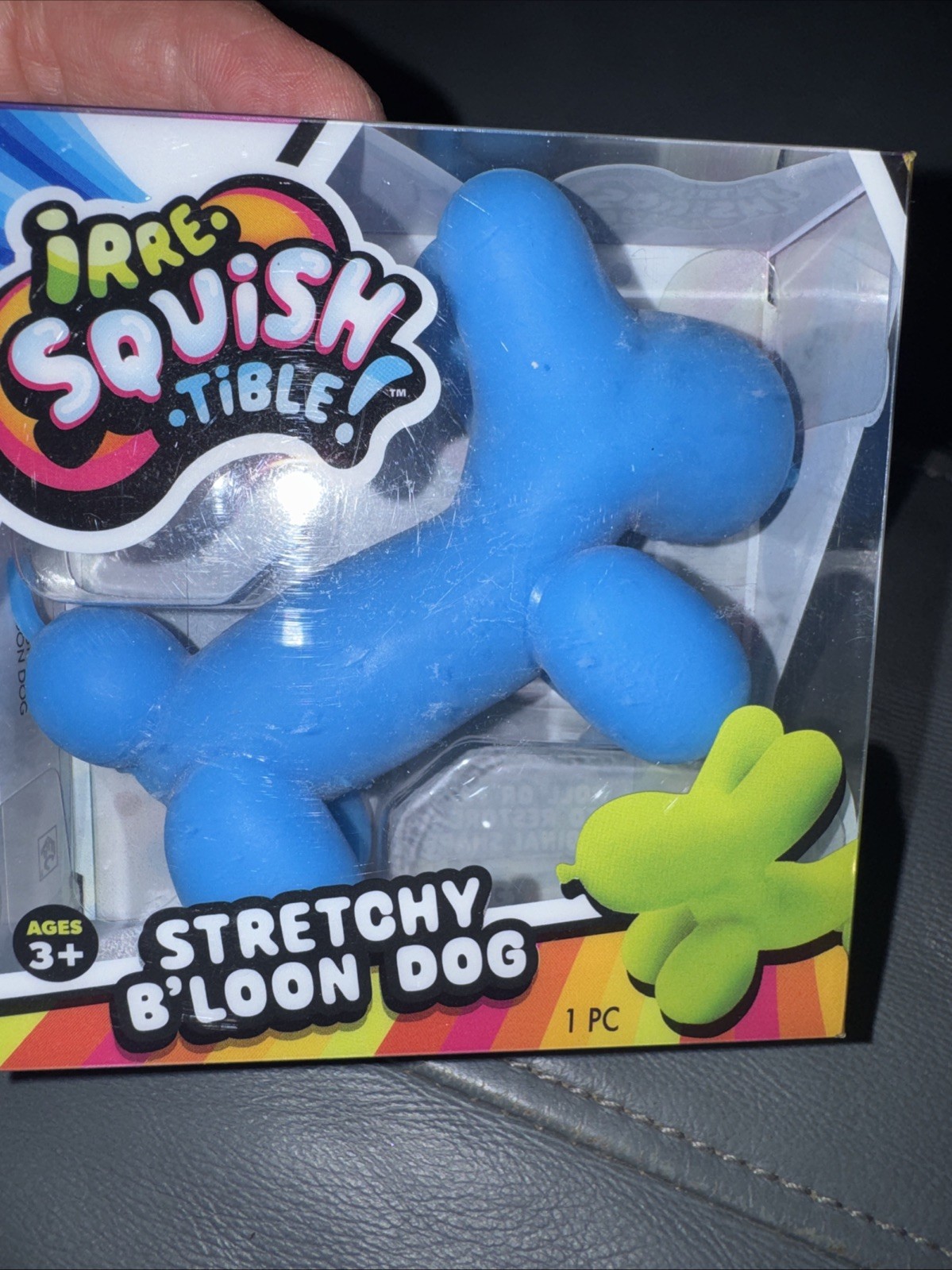 BLUE Balloon Dog Squishy Stretchy B’loon Ja-Ru Squeeze Fidget Toy Crunchy Sound
