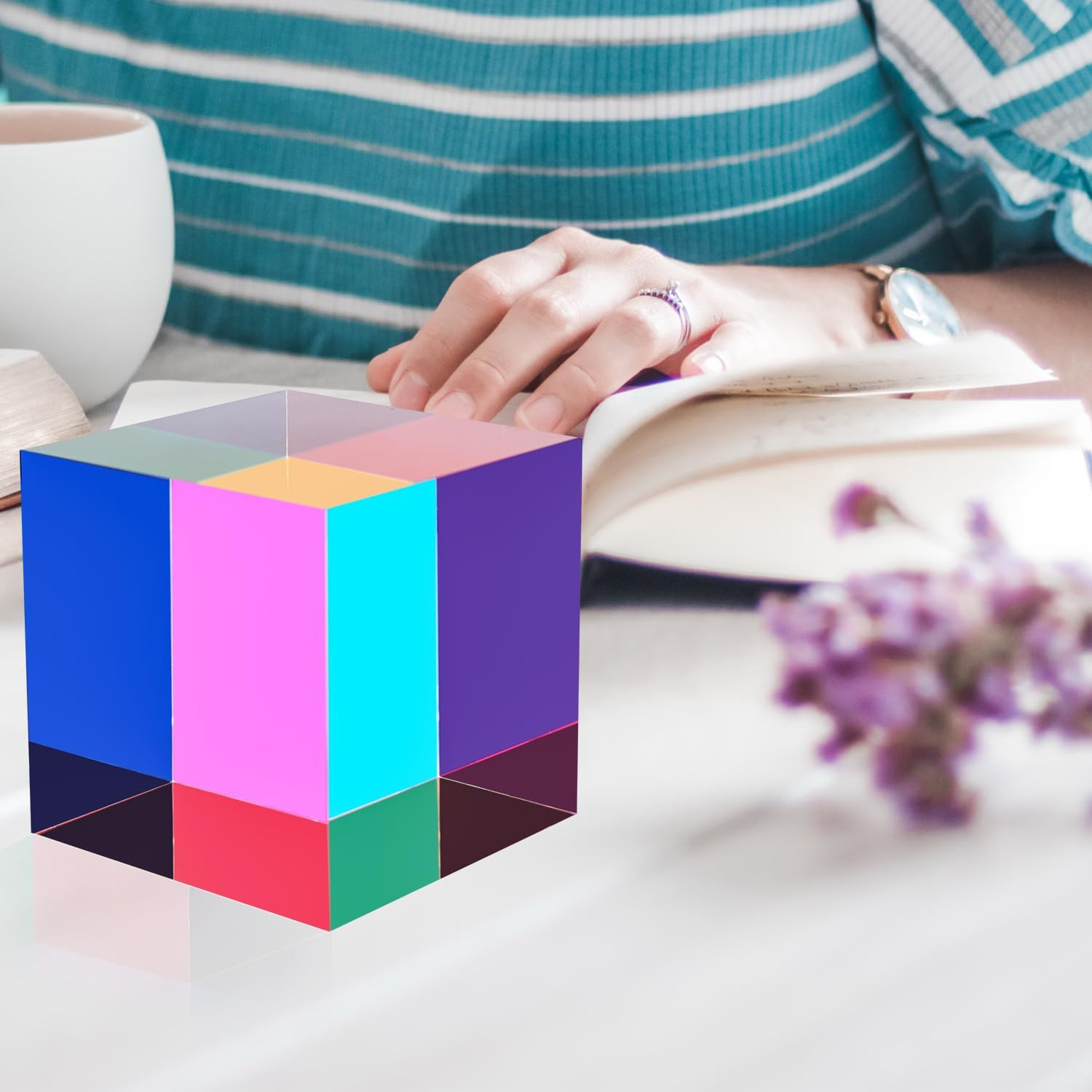 CMY Color Cube, 2.75 Inch (70Mm) Mixing CMYK Cube, Colorful Magic Acrylic Prism