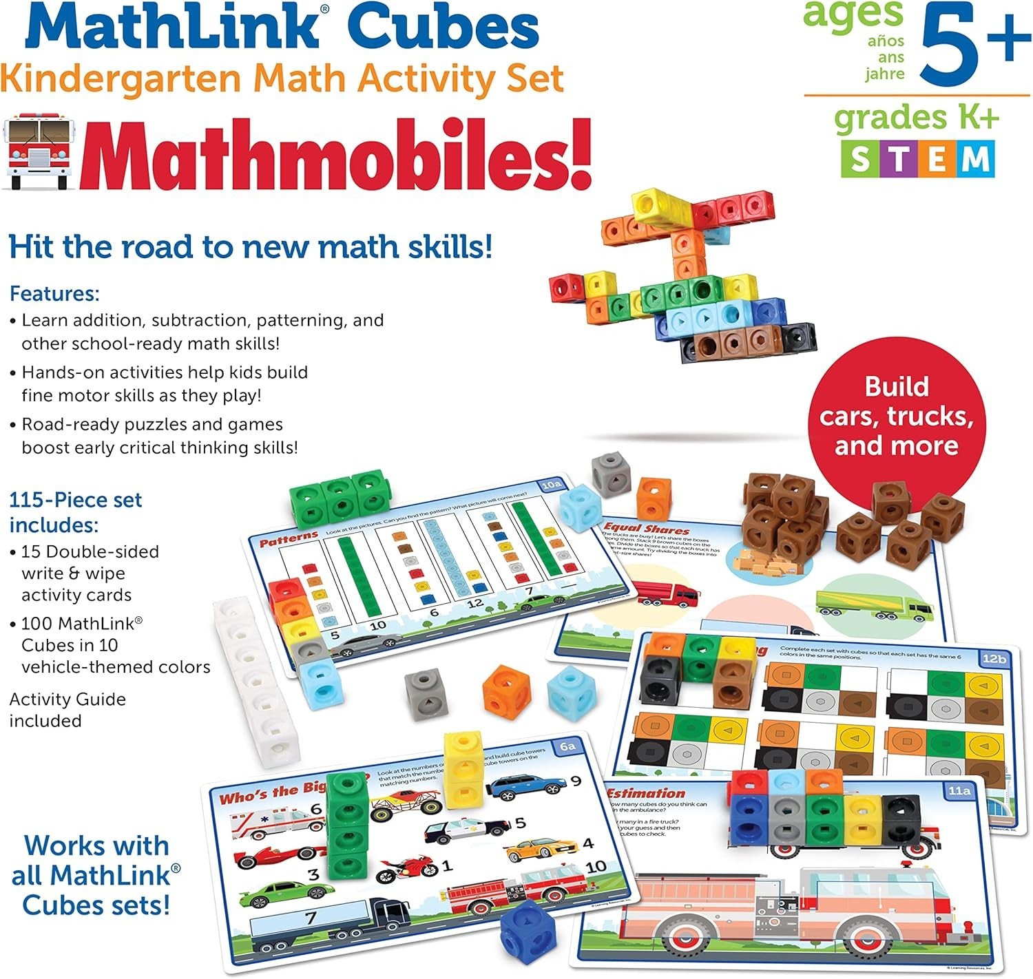 115-Piece MathLink Cubes Set: Engaging Vehicle-Themed STEM Activities for Kids