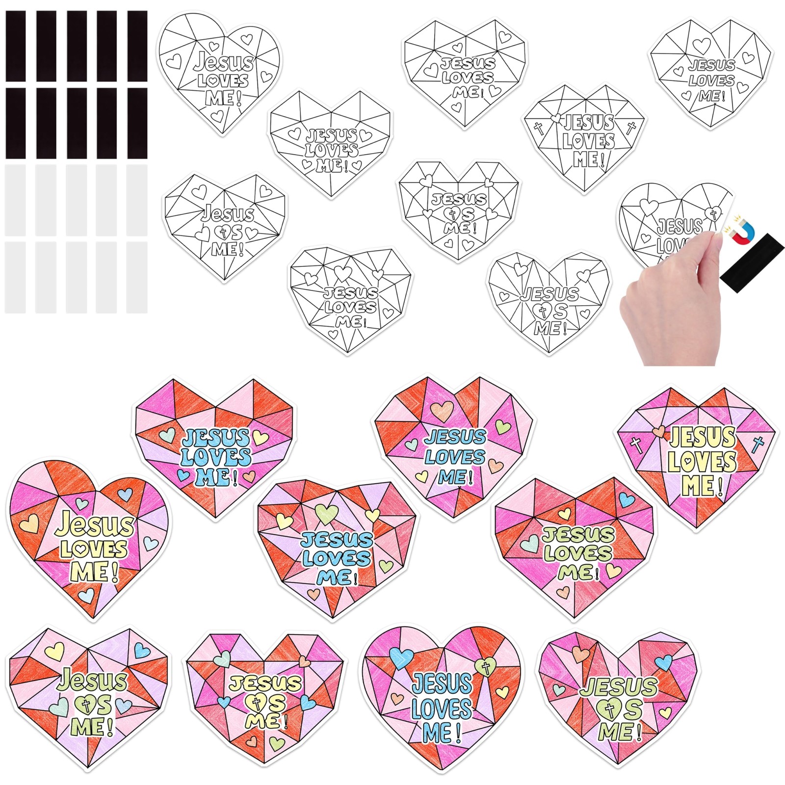 JAPBOR Valentines Christian Coloring 4.8 x 4.3 inches, Red, Pink, Yellow