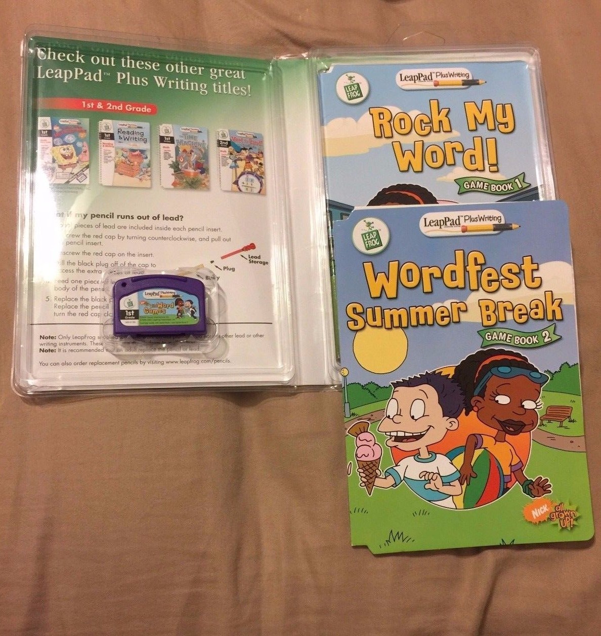 Leap Frog LeapPad Plus Writing WILD WORD GAMES 1st Grade 2 Books & Cartridge