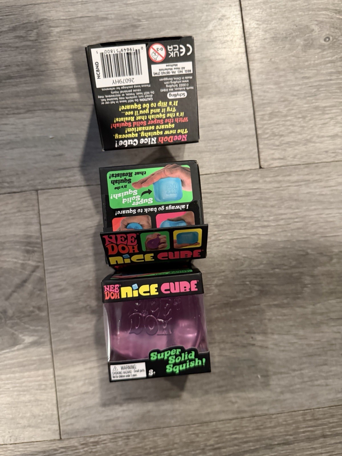 Schylling NeeDoh Nice Cube Super Solid Squish Squeeze Toy Set 3 Pink Blue Purple