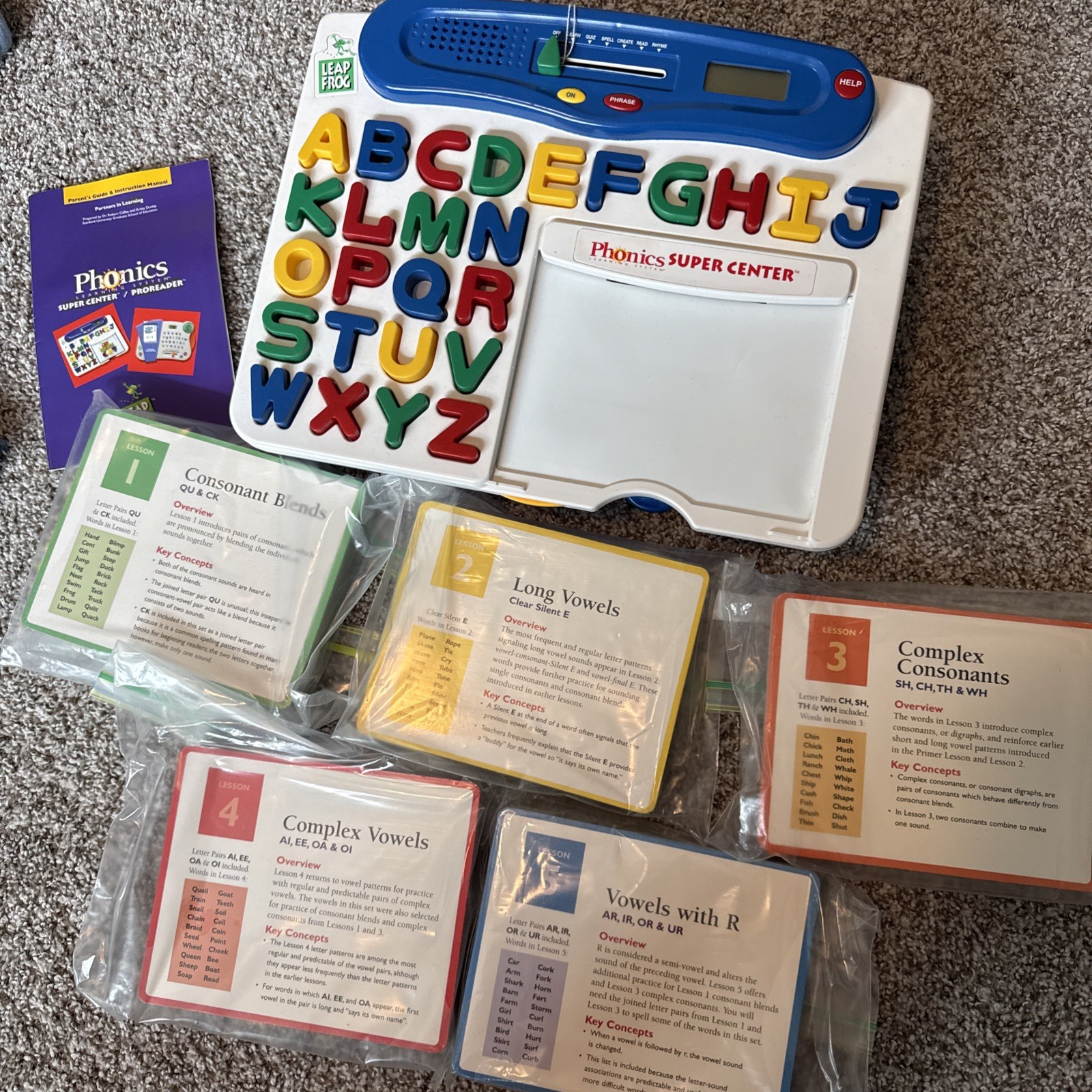 Vintage 1998 Leap Frog Phonics Desk Learning System Letters & lesson Cards