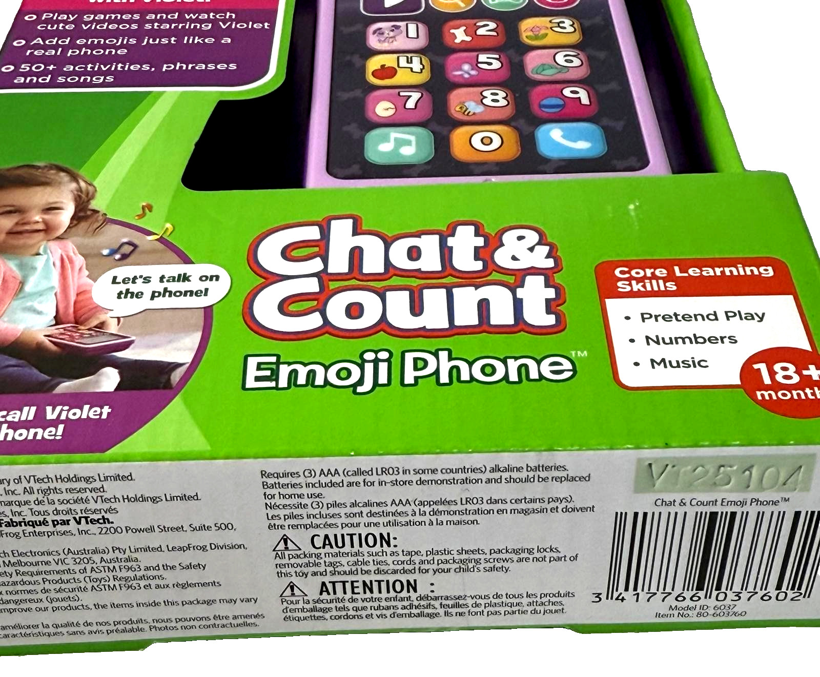 LeapFrog Chat & Count Emoji Phone Violet – Toddler Educational Toy, New