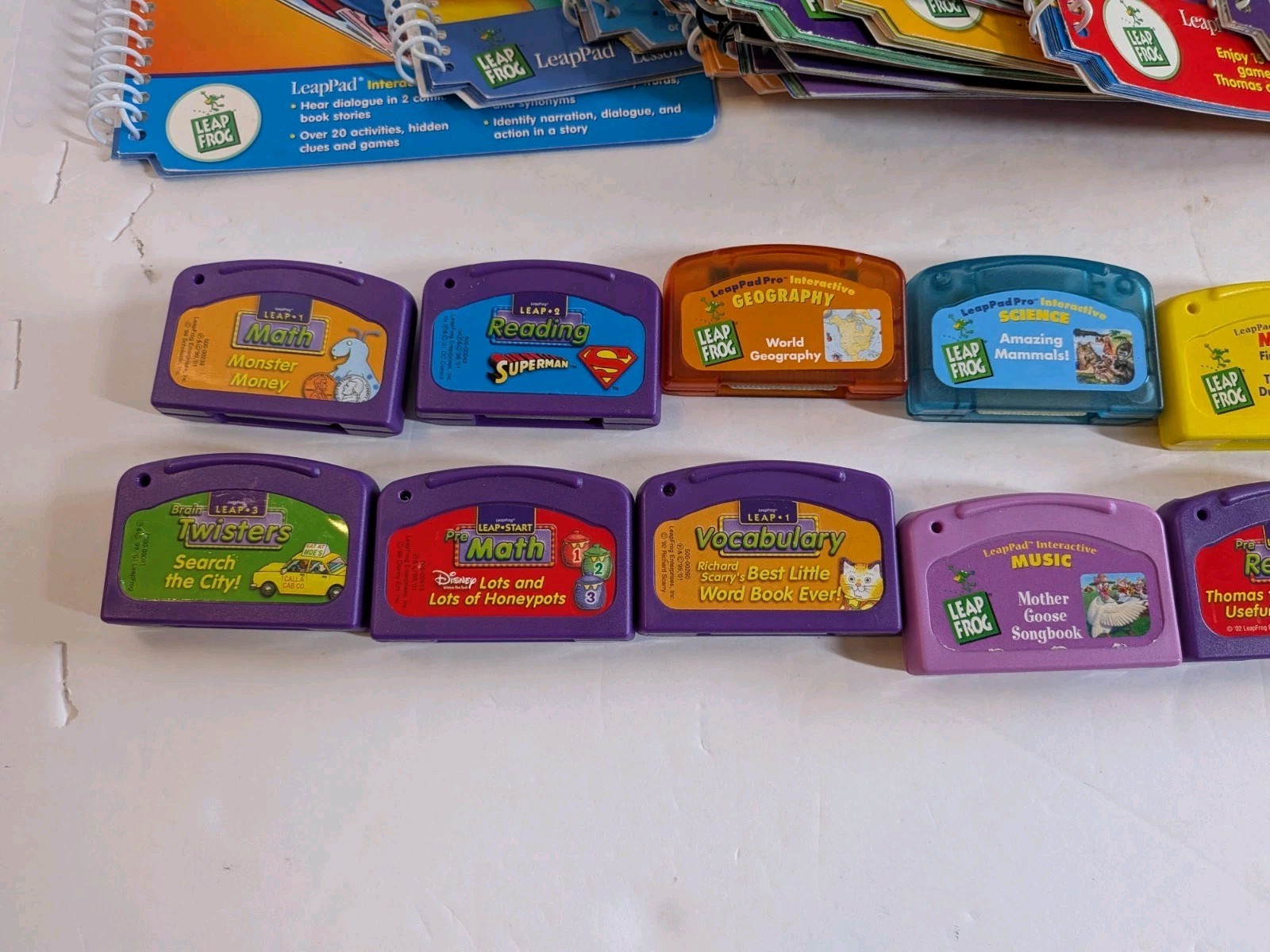 16 Leap Frog Leappad Book & Cartridge Lot & Storage Case Math Dinosaurs Scooby+