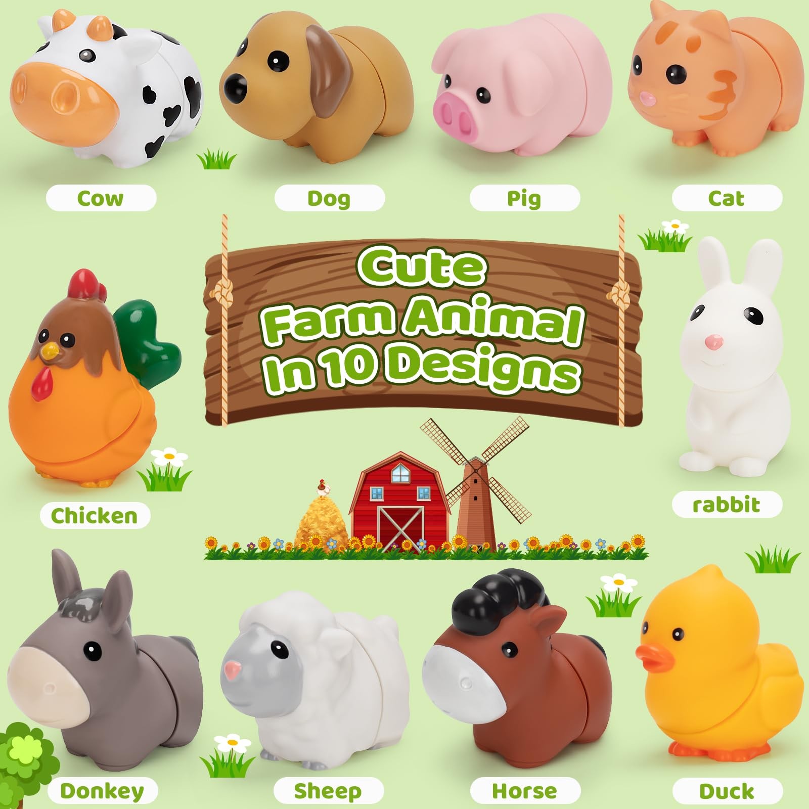 10 Pack Farm Animal Matching Toys, Montessori Gifts for 1-3 Year Old Toddlers