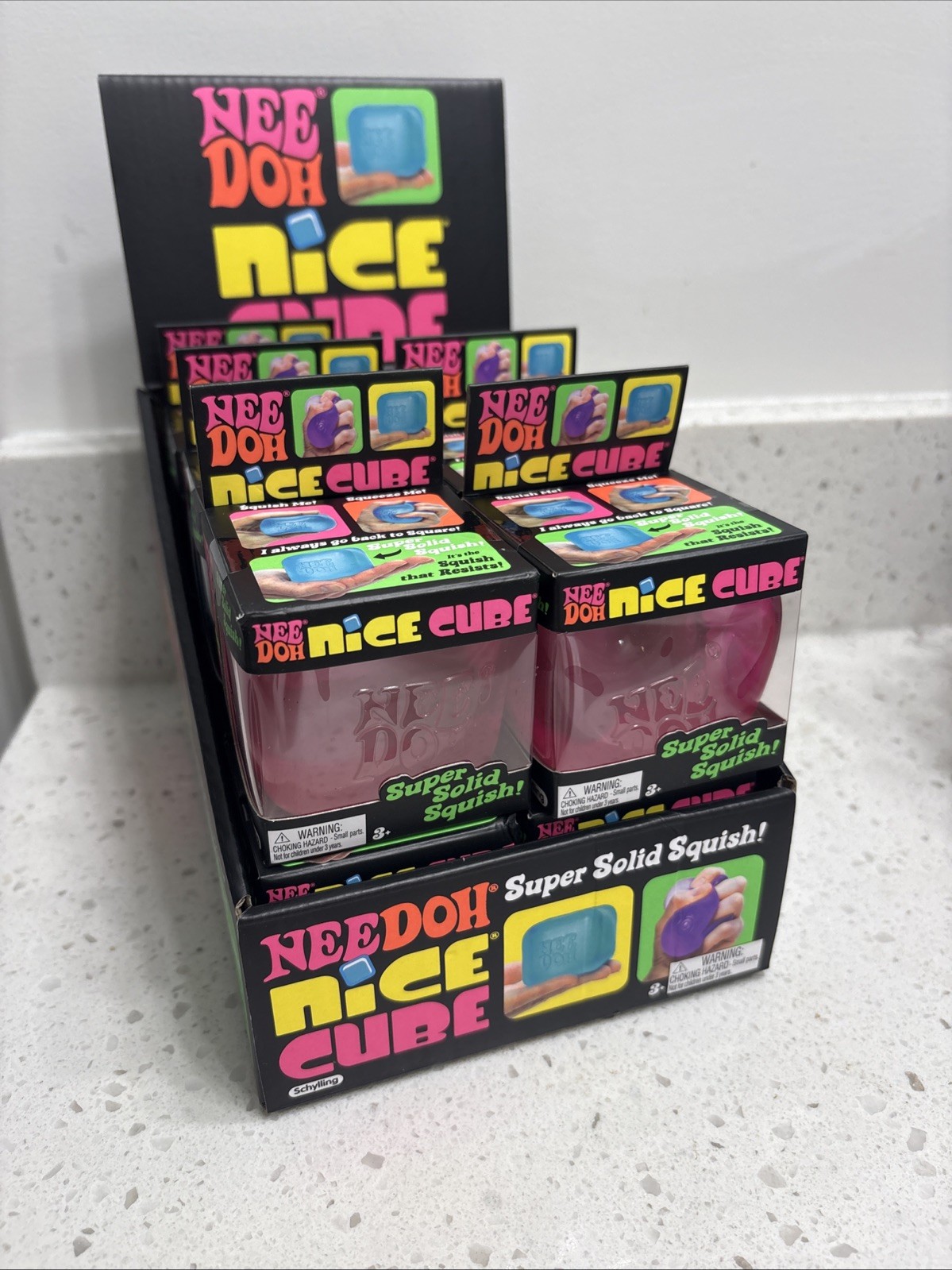 RARE VIRAL 12x NeeDoh NiceCube CASESuper Solid Squish Cube Ice Blue Purple Pink