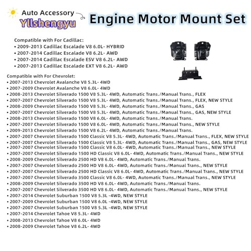 3Pcs Engine Motor Mount Kit – Compatible with Trucks & SUVs (Silverado 1500,