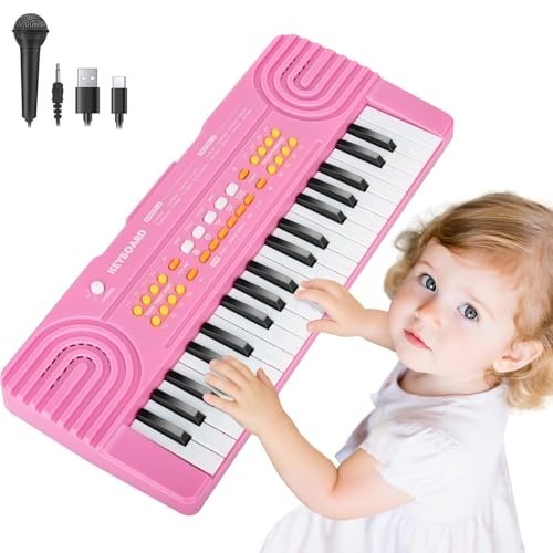 37-Key Pink Piano Keyboard Toy with Microphone – Perfect Gift for Kids 3-7 Years