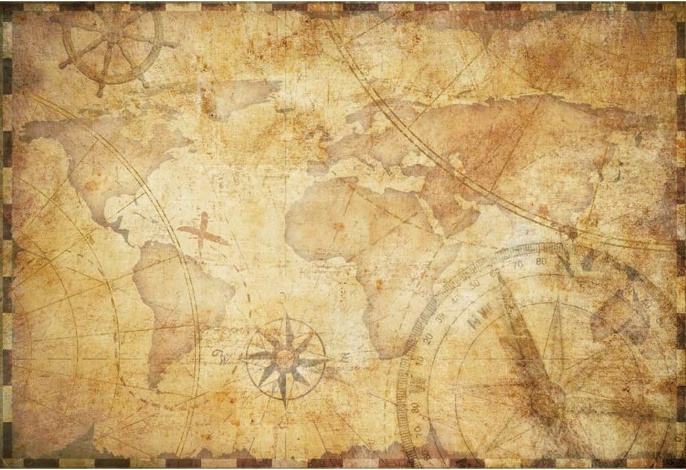 Vintage Old Travel World Map Backdrop Parchment Map Pirate 6x4ft NBK34468