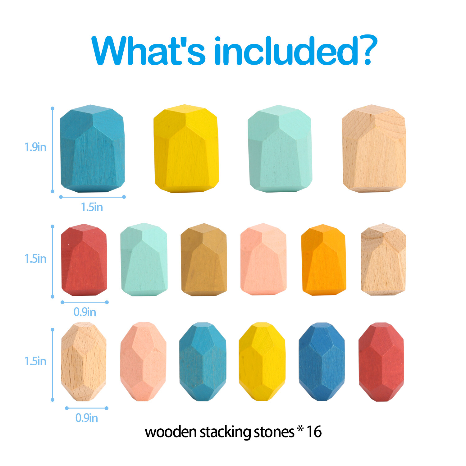 TOOKYLAND Wooden Stacking Stones Toy – 16pcs – Balancing Blocks Set, 3 Years +