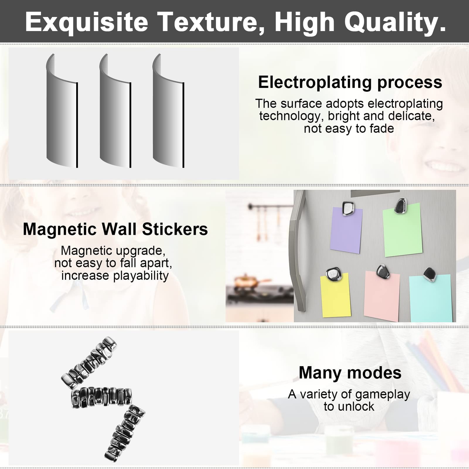 Large Irregular Polished Fridge Magnets 24pcs Black – Perfect for Home Kitchen