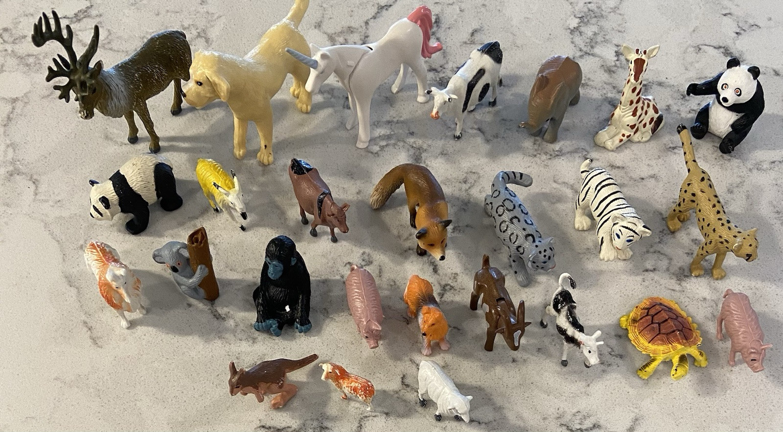 26 Miniature Plastic and Rubber Wild Animals, Zoo Animals, Panda’s, TIGER, MORE