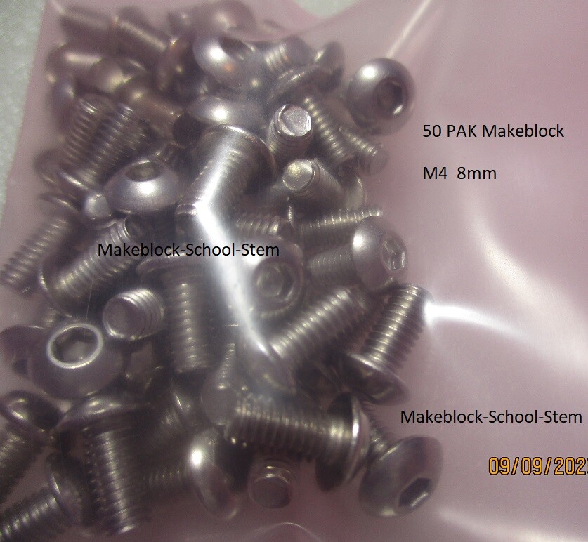 50 PAK Makeblock Socket Cap Screw M4 Button Head 8mm Length
