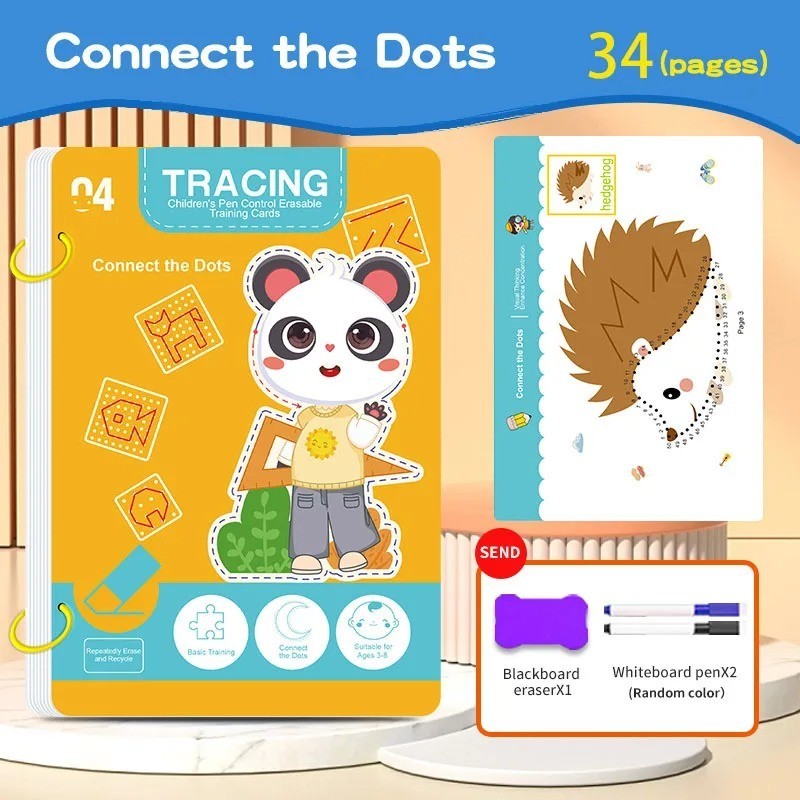 34-Page Children’s Reusable Workbook Set with Erasable Pen – Early Learning of W