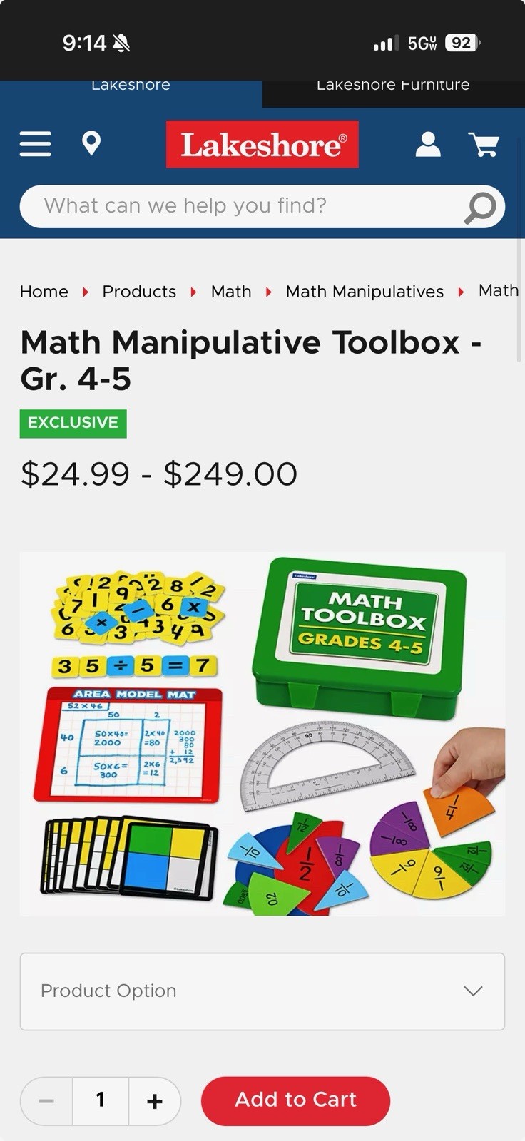 Lakeshore Learning Grades 4-5 Math Toolbox (Individual Kits) CLASS SET OF 25