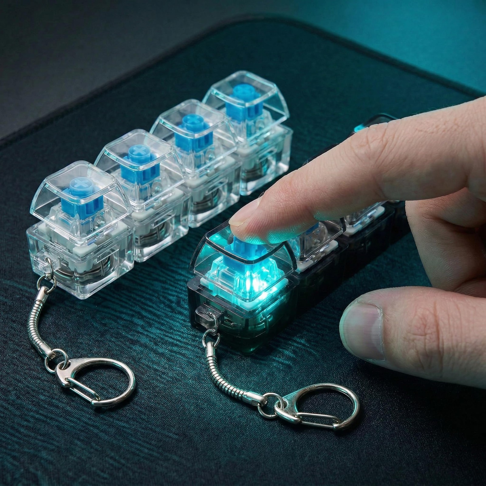4-Key Keyboard Clicker Fidget Gadget with LED Lights, Small, Black & White