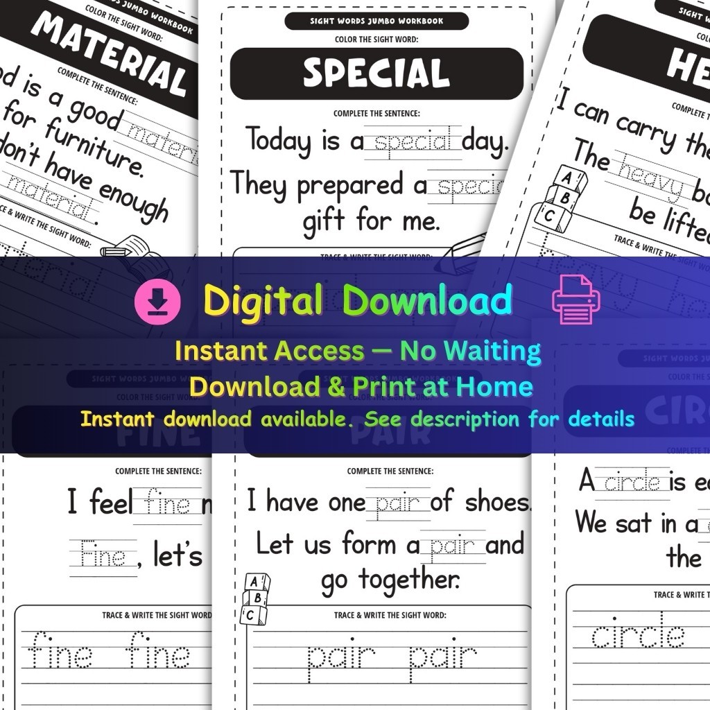 Sight Words Jumbo Workbook for Kids Ages 4-8 – Fun Printable Activities