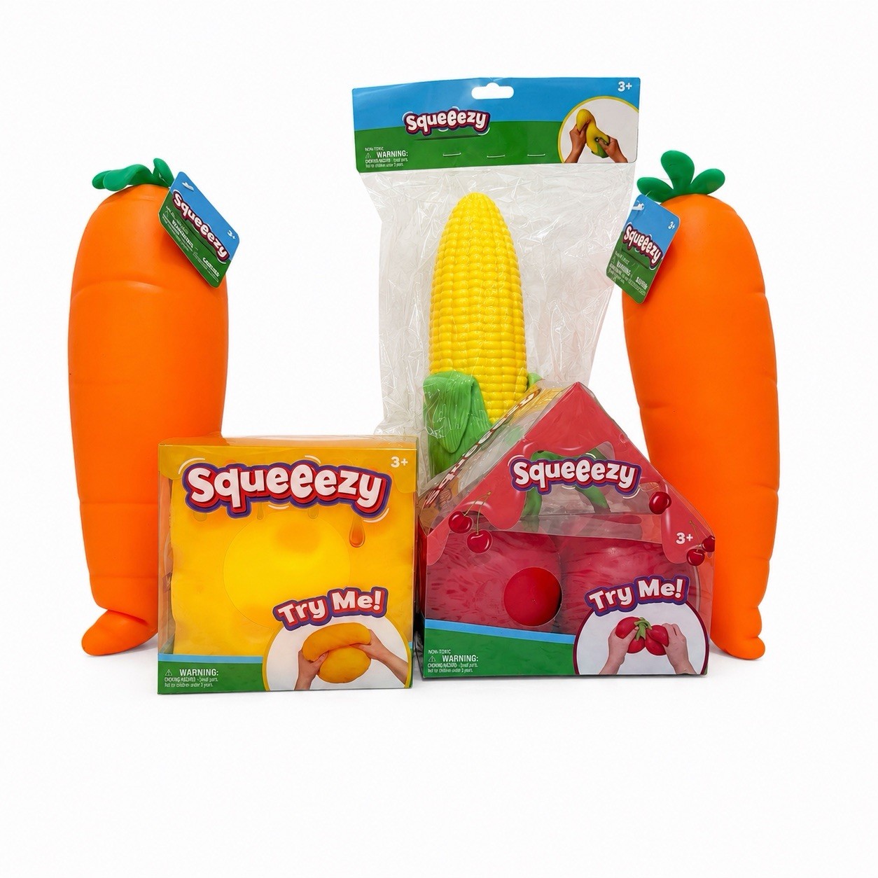 Sunny Days Squeezy Jumbo Cherries Cheese Corn Carrots Lot Of 5 Viral New Rare