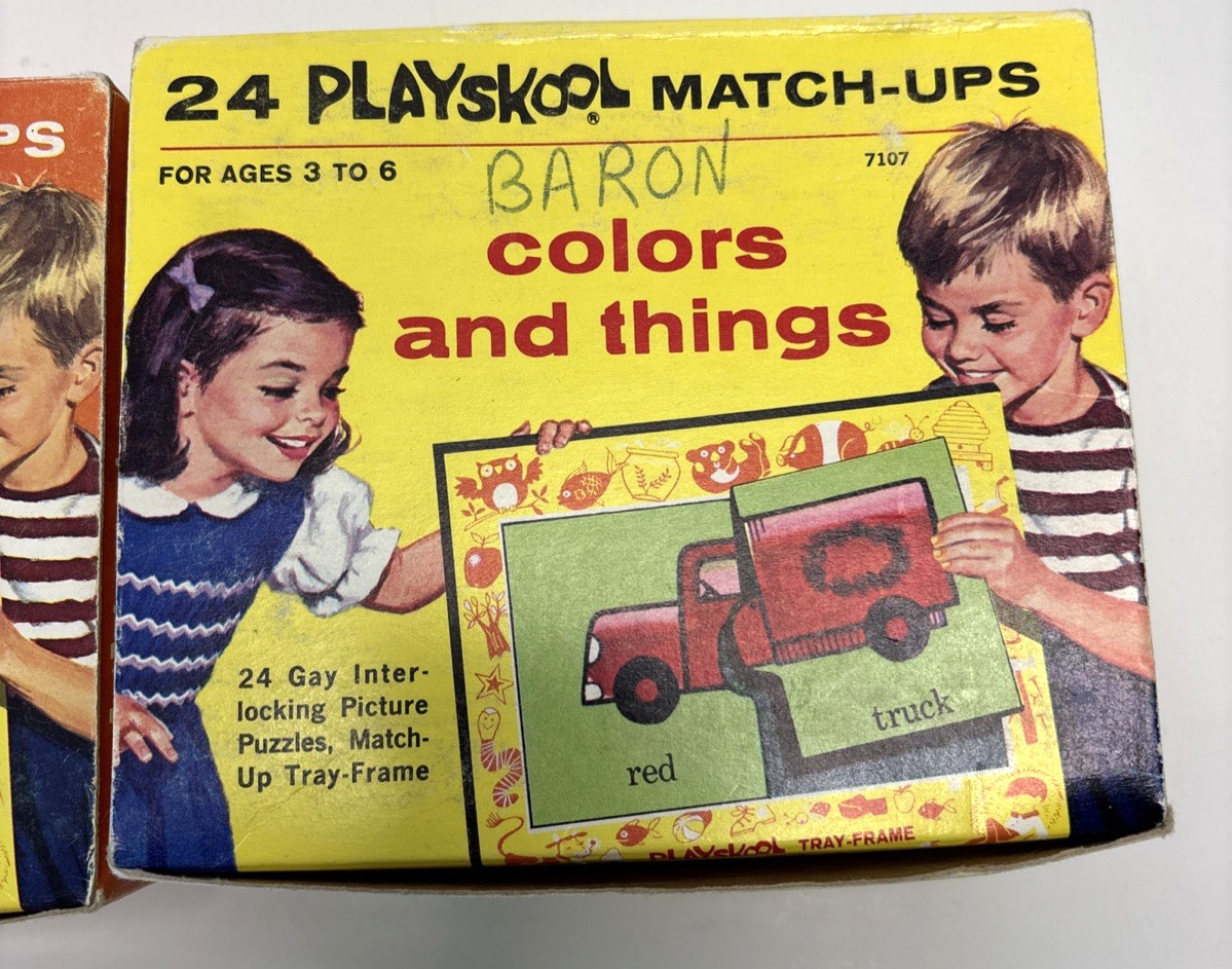 VTG Lot of 2 Playskool Match-ups Cards Puzzle Sets Animals, Homes, Colors & More